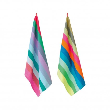 Torchon de cuisine raye colore Remember  set de 2