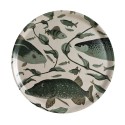 Beau plateau de cuisine rond bois bouleau motif poissons Nordra Sweden