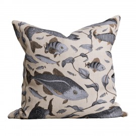 Grande housse de coussin lin poissons chic originale Nordra sweden