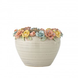 Cache-pot ceramique bordure decore fleurs sculptes Bloomingville Eanna