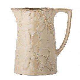 Pichet gres texture floral beige marron Bloomingville Aldon