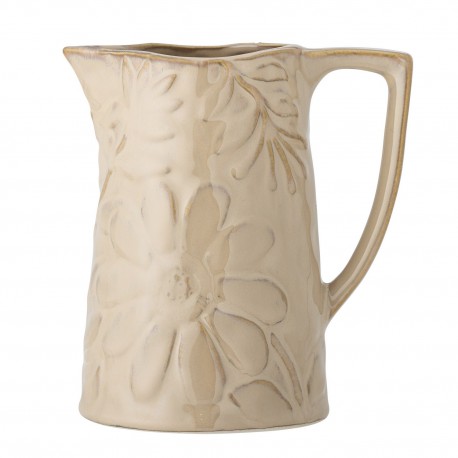 Pichet gres texture floral beige marron Bloomingville Aldon