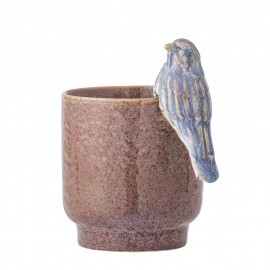 Cache pot ceramique rose avec oiseau pose relief Bloomingville Larky