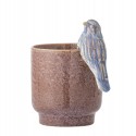 Cache pot ceramique rose avec oiseau pose relief Bloomingville Larky