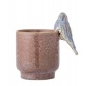 Cache pot ceramique rose avec oiseau pose relief Bloomingville Larky