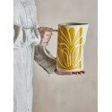 Carafe en ceramique motif floral jaune peint Bloomingville Fauni