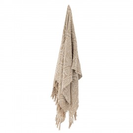Plaid coton recycle beige motif franges Bloomingville