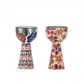 Coquetier haut ceramique motif floral Bloomingville Florist set de 2
