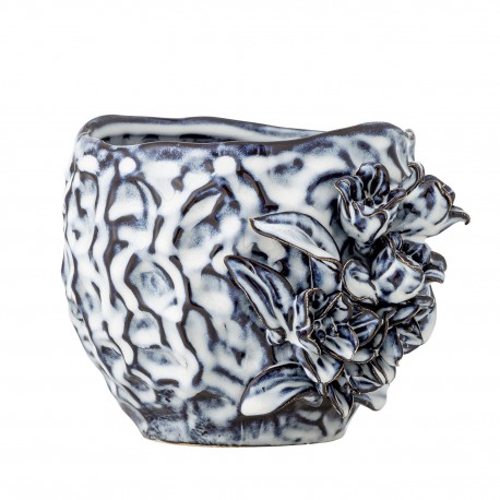 Petit cache pot gres structure fleurs sculptees Bloomingville Malina
