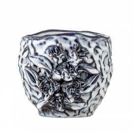 Petit cache pot gres structure fleurs sculptees Bloomingville Malina