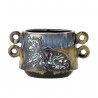 Cache pot decoratif gres emaille bleu jaune Bloomingville Walton