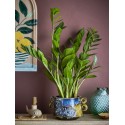 Cache pot decoratif gres emaille bleu jaune Bloomingville Walton