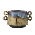 Cache pot decoratif gres emaille bleu jaune Bloomingville Walton