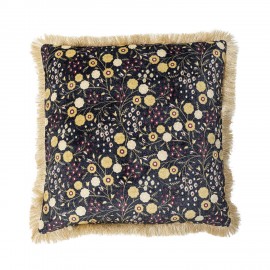 Coussin decoratif velours floral franges Bloomingville Eydis