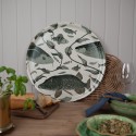 Beau plateau de cuisine rond bois bouleau motif poissons Nordra Sweden