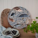 Plateau de service rond bois motif poissons Nordra Sweden