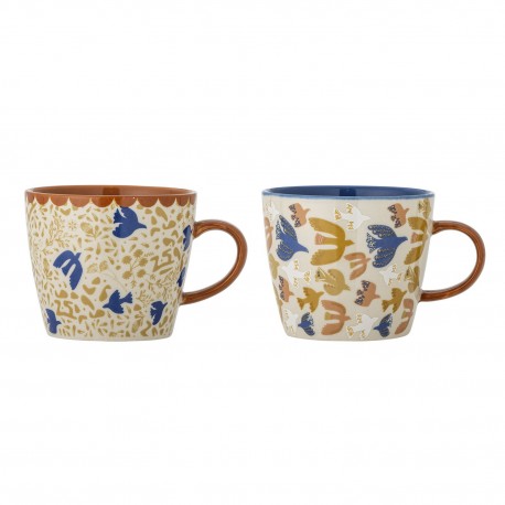 Mugs tasses decores oiseaux gres Bloomingville Anniversary