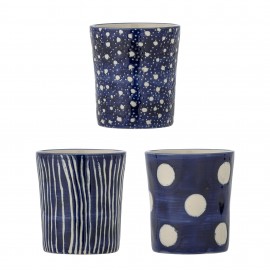 Tasses gres peint bleu motifs Bloomingville Minoa set de 3
