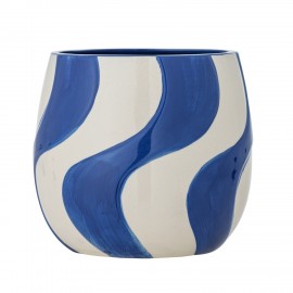 Cache pot decoratif gres peint bleu Bloomingville Romy