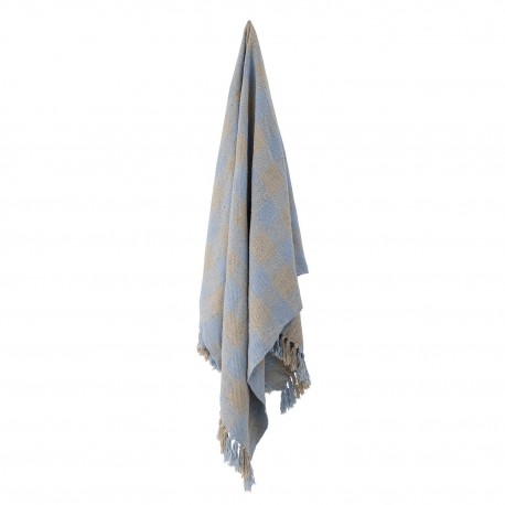 plaid coton recycle carreaux bleu clair beige bloomingville largs