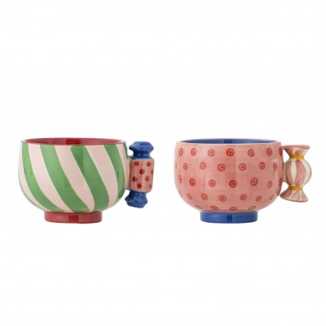 Tasse a cafe gres peint multicolore Bloomingville Caramella set de 2