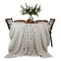 Nappe en lin blanc motif floral qualite Nordra Sweden 140 x 280 cm