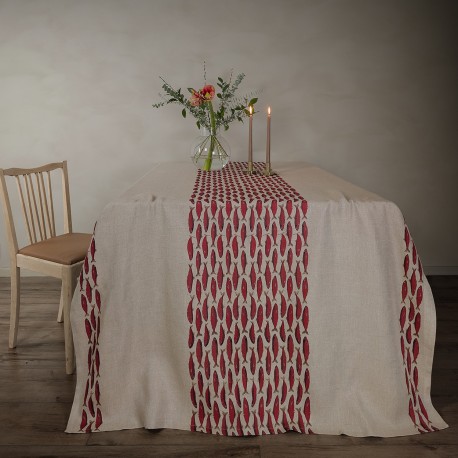 Grande nappe en lin blanc poissons rouges Nordra sweden 140 x 280 cm