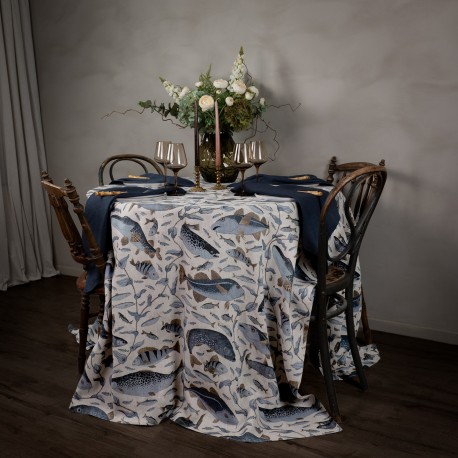 Grande nappe lin motif poissons sauvages Nordra Sweden
