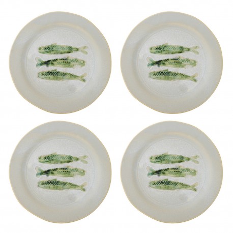 Assiettes poissons peint gres Bloomingville Hadden set de 4
