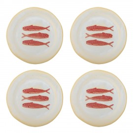 Assiettes decores de poissons peints Bloomingville Haden set de 4