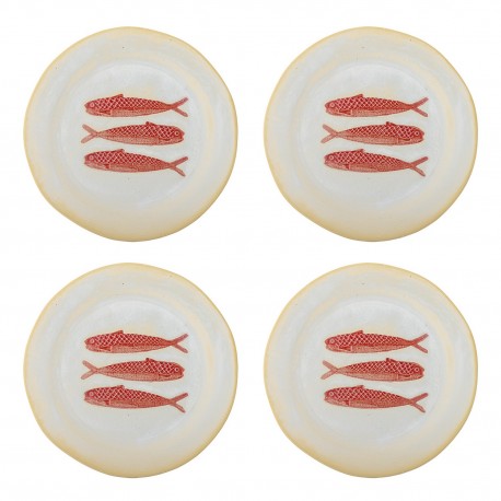 Assiettes decores de poissons peints Bloomingville Haden set de 4