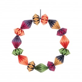 Couronne decorative murale papier plie origami multicolore Remember Grace