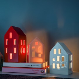 Photophore design maison porcelaine Remember Blue