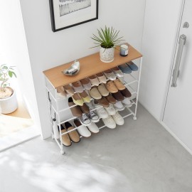 Etagere a chaussures 5 niveaux tablette bois roulettes Yamaazaki Tower