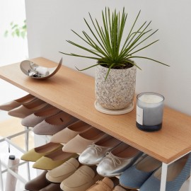 Etagere a chaussures 5 niveaux tablette bois roulettes Yamaazaki Tower