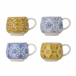 Tasse ceramique decore motif floral couleur Bloomingville Milton set de 4