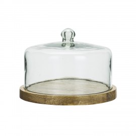 Plateau bois cloche en verre artisanal Madam Stoltz
