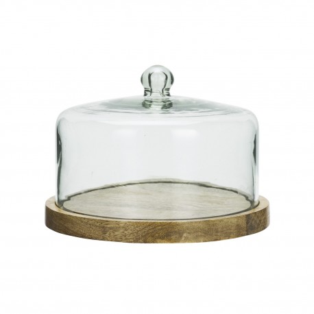 Plateau bois cloche en verre artisanal Madam Stoltz