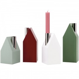 Bougeoirs design maisons bois acier couleur Remember set de 4