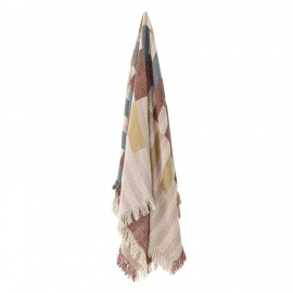 Plaid motif graphique pastel franges coton recycle Bloomingville Lane