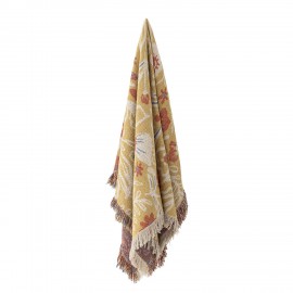 Plaid motif floral jaune coton recycle franges Bloomingville Reims