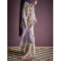 Plaid motif floral jaune coton recycle franges Bloomingville Reims