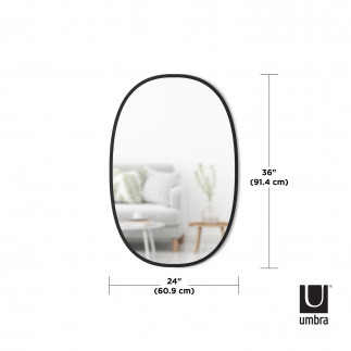 umbra hub grand miroir mural ovale caoutchouc noir 1006044-040