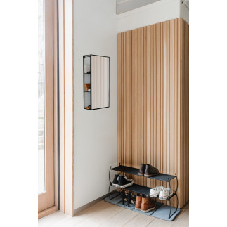 miroir mural avec etageres de rangement metal noir umbra cubiko