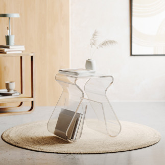 umbra magino table appoint acrylique transparent chevet range magazines