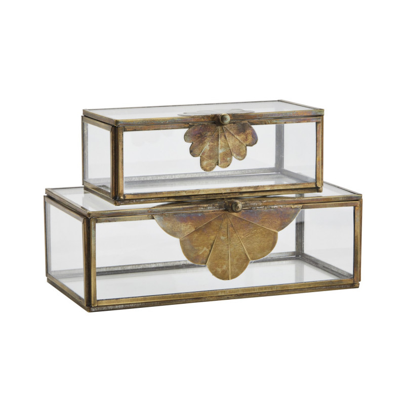 Set de 2 boites a bijoux verre laiton Madam Stoltz Leaf