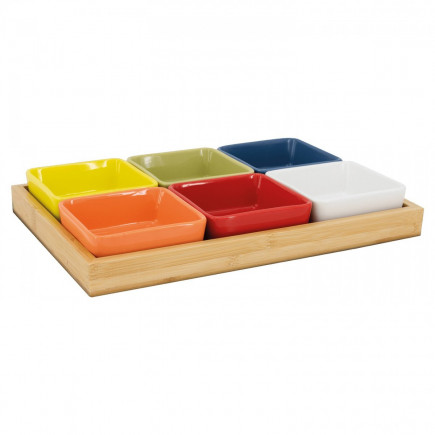 Bols aperitif design porcelaine multicolore plateau bois Remember