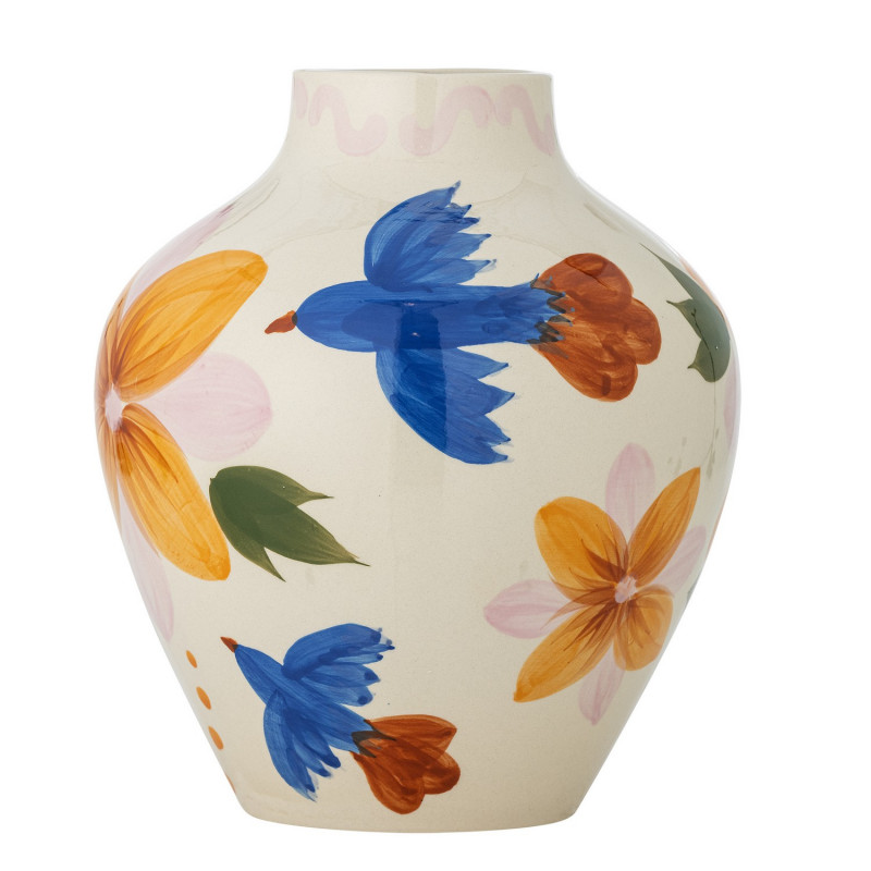 Vase peint fleurs oiseau multicolore Bloomingville Maricala