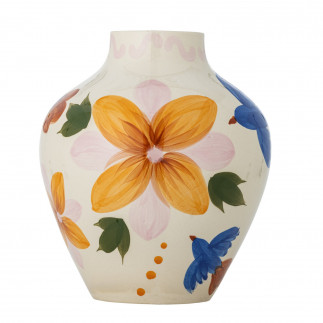Vase peint fleurs oiseau multicolore Bloomingville Maricala