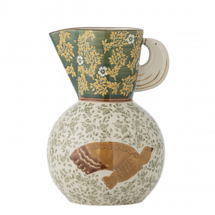 Pichet carafe gres peint oiseaux colombes fleurs Bloomingville Hezha